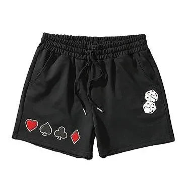 Men's mesh beach shorts in thin polyester fabric showing simple printed design