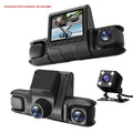 Car reversing camera system with 2.4 inch display, 1080p front and rear recording, and 3 or 4 lens co-display options