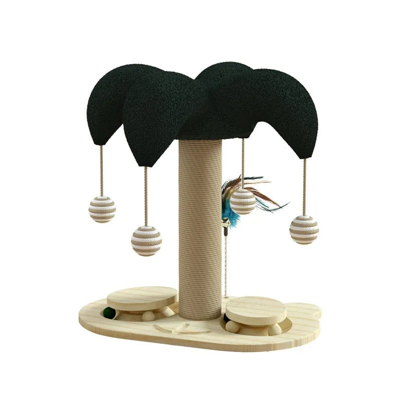 Solid wood cat climbing frame with sisal scratching posts and decorative turntable in chosen style
