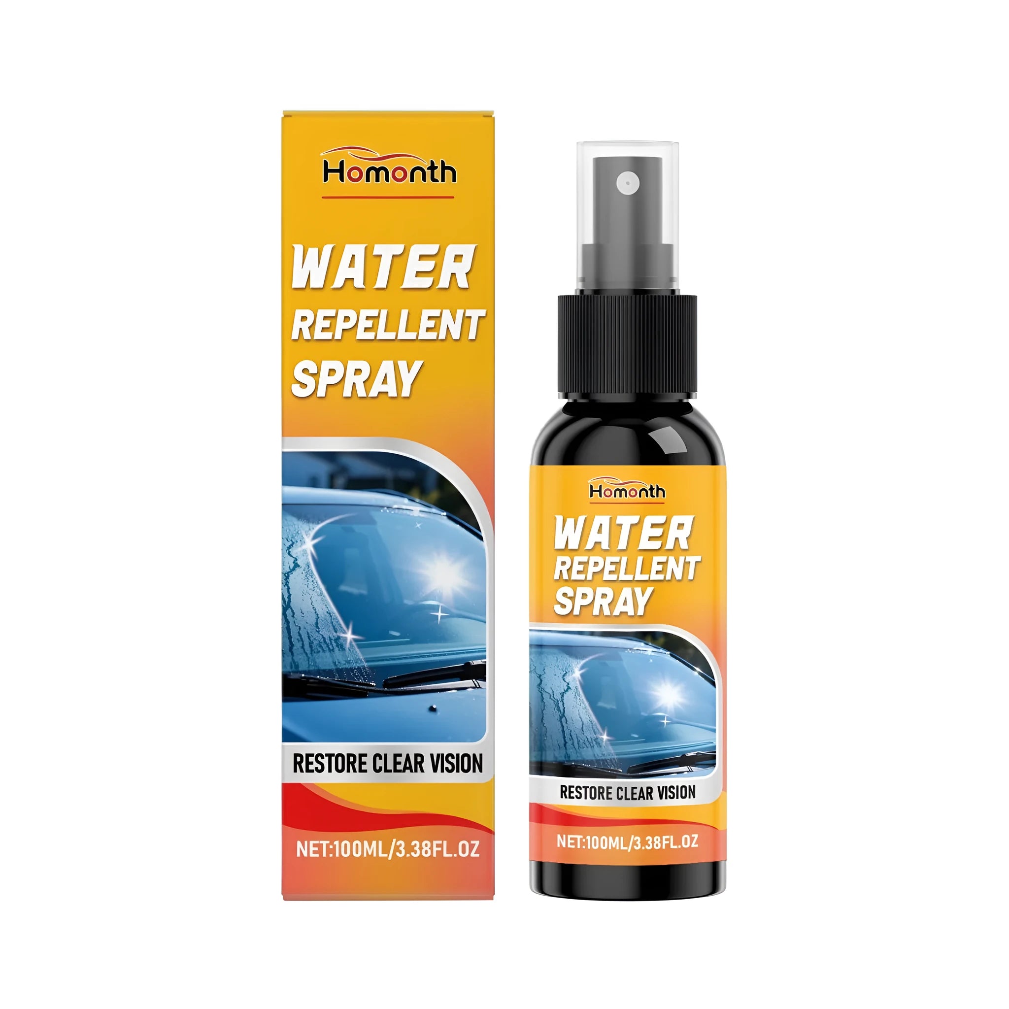 Glass bottle of 100ml water repellent spray for shoes and fabrics with trigger nozzle