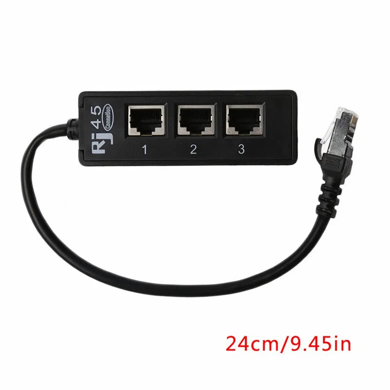 Centechia black 1 to 3 RJ45 Ethernet splitter with 8-core gold-plated needle core and thickened PCB board