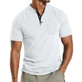 Men's plus size short sleeve polyester shirt with a button pocket in a solid colour