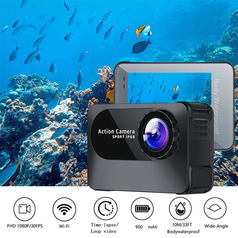 Black outdoor sports camera tachograph with 170 degree wide angle lens