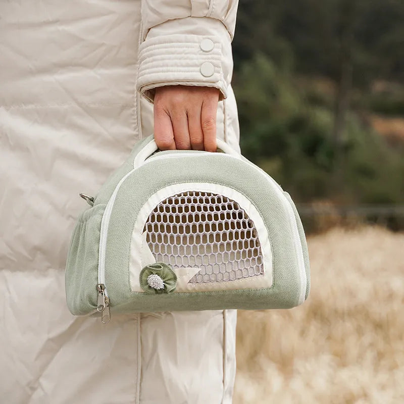 Hamster outer strap breathable crossbody handbag in light green colour for small pets up to 1kg