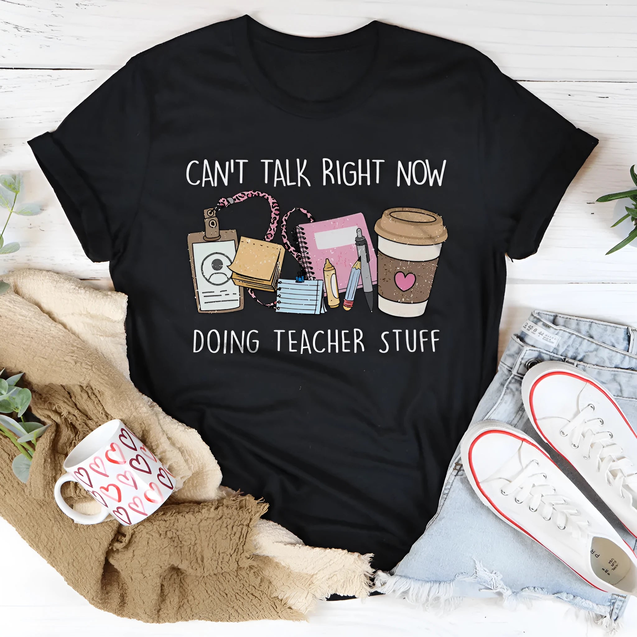 Black loose-fit cotton summer T-shirt with short sleeves and round neck