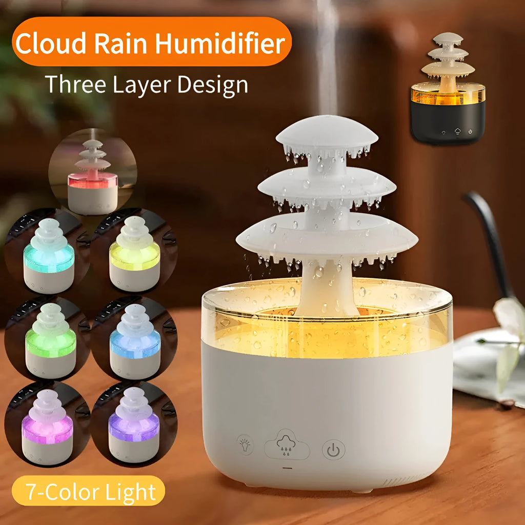 New Cloud Rain Air Humidifier with 7 colour atmosphere light and 500ml capacity in white