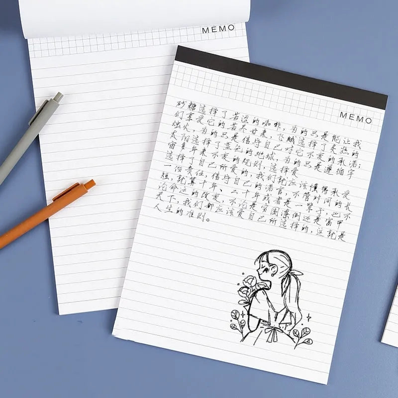 A4 tearable notebook with grid pages and wireless adhesive binding for meeting minutes
