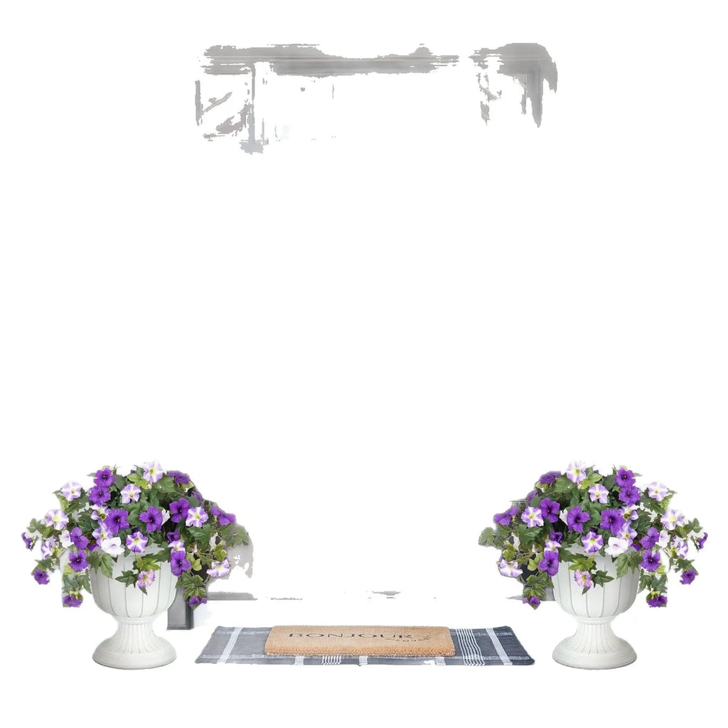 Plastic garden flower container with 12 forks and silk flower in purple colour