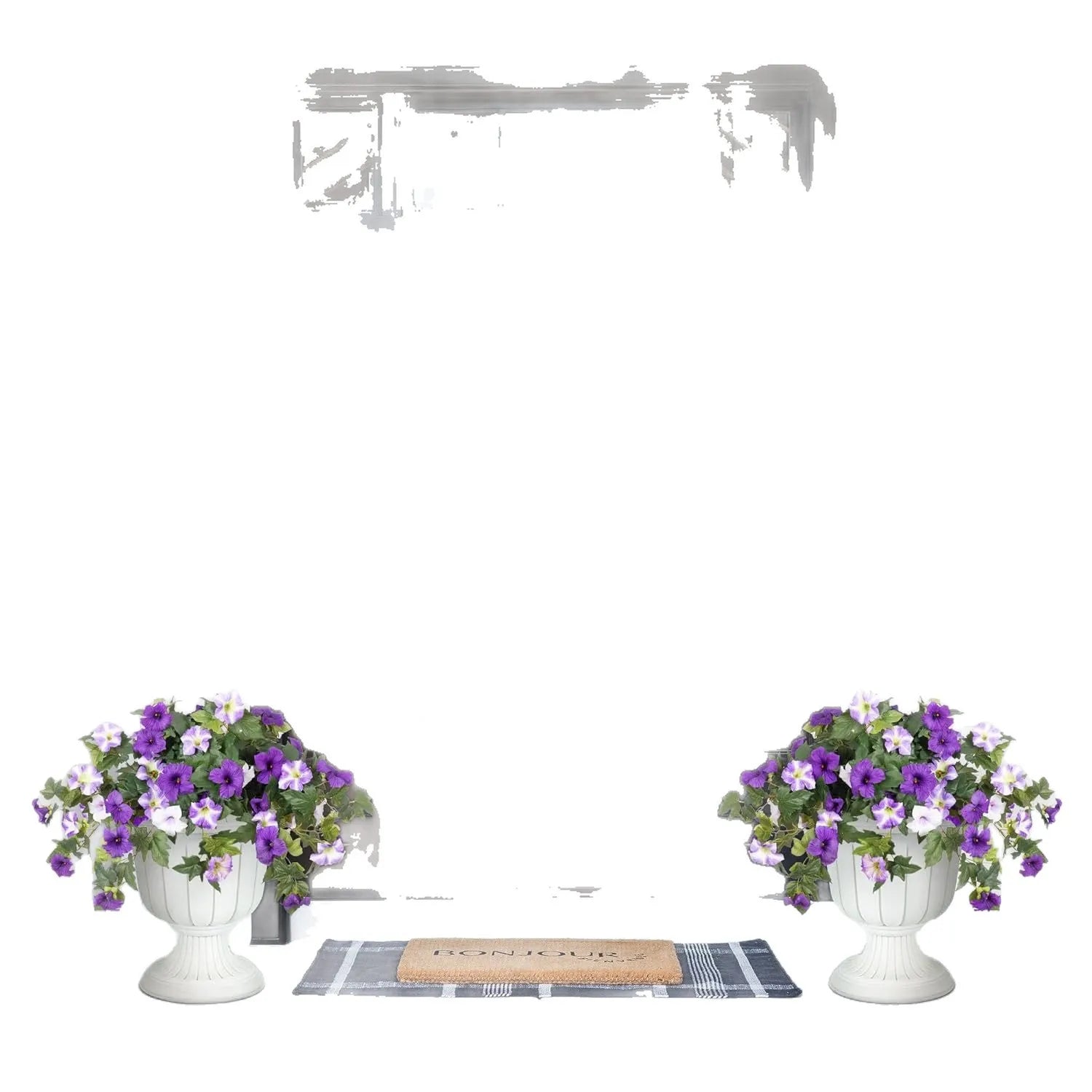Plastic garden flower container with 12 forks and silk flower in purple colour
