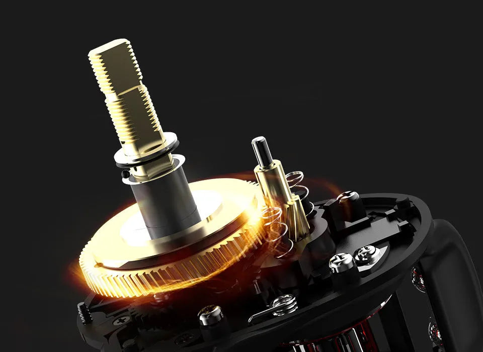 Fishing reel with drip wheel design and rocking wheel line mechanism, left or right hand wheel option