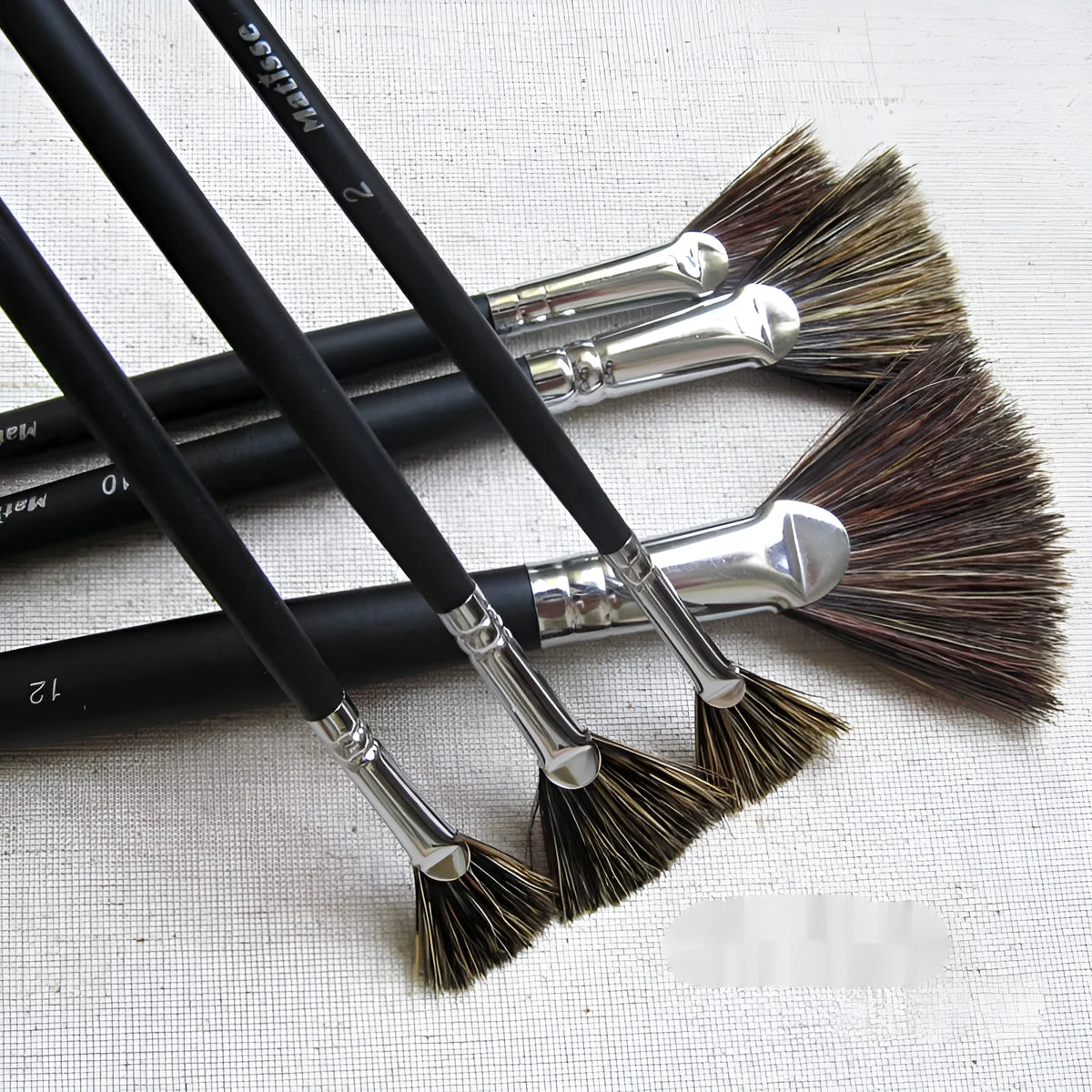 Mattis fan-shaped painting brush set, six black brushes with wild boar mane bristles and birch handles