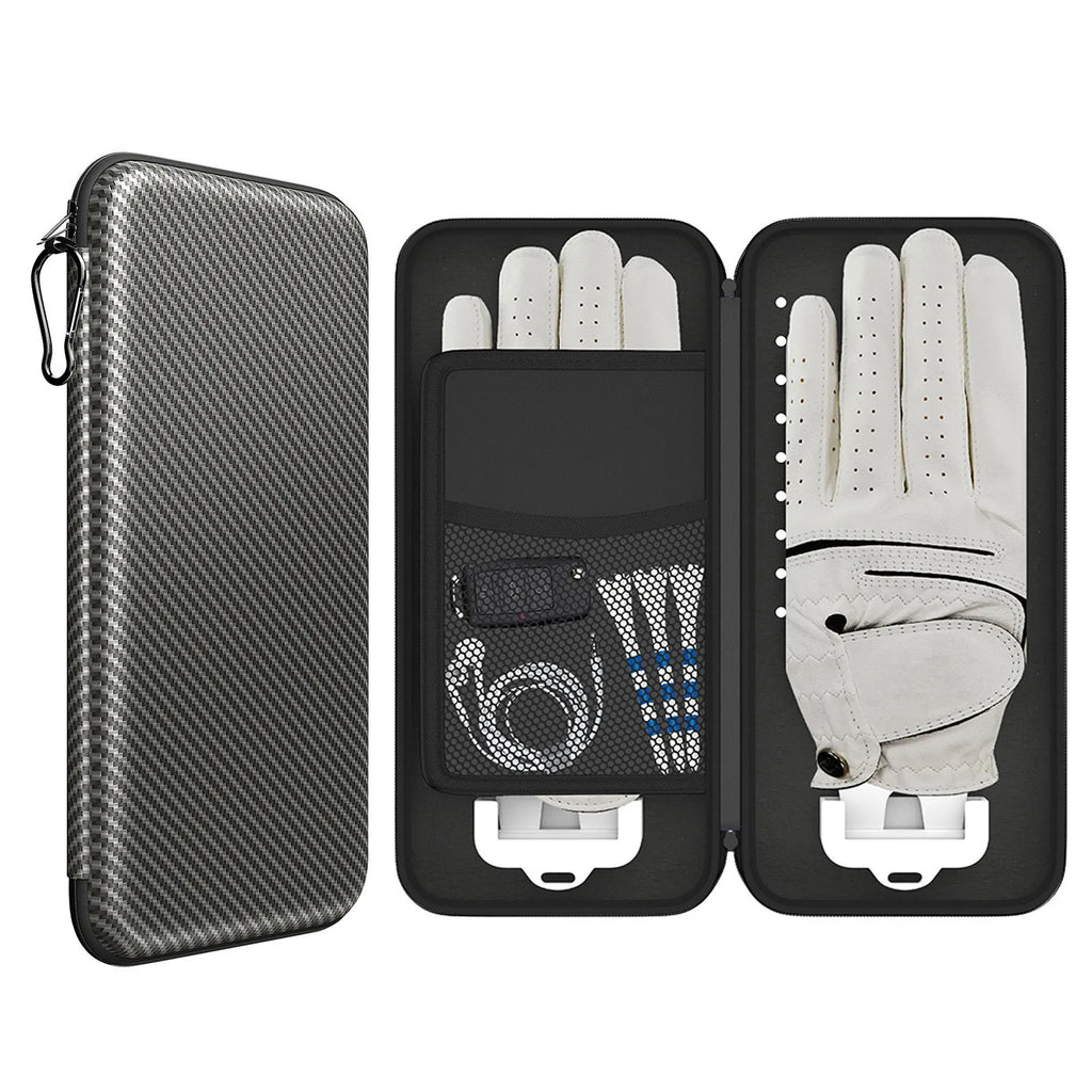 Silver grey golf double glove storage bag with two attachment brackets for markers.