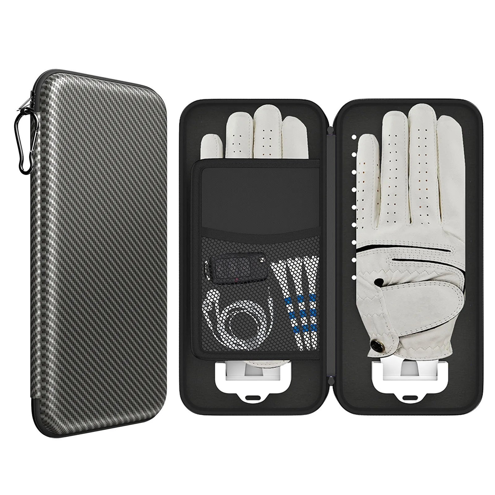 Silver grey golf double glove storage bag with two attachment brackets for markers.