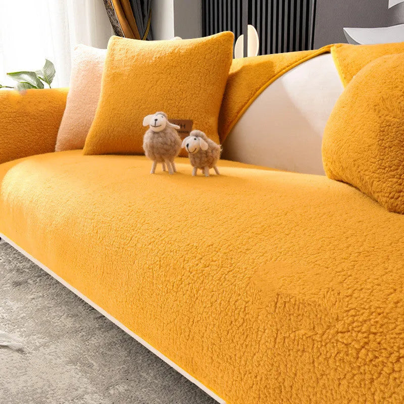Non-slip solid colour flannel sofa cushion in Cornus Powder, Cream White or Hazy Grey, sizes 70x70cm to 110x240cm