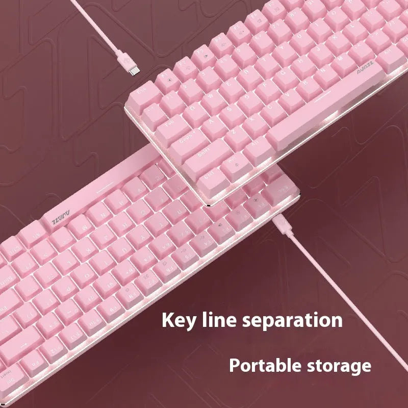 Pink 82-key mechanical gaming keyboard with white backlight and metal construction