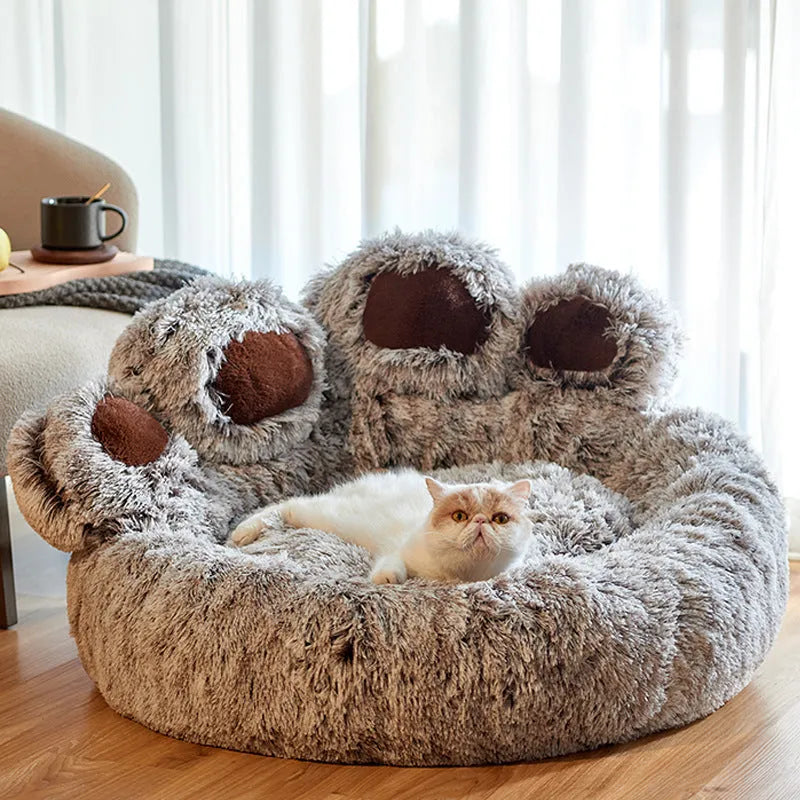 Teddy pet mat in coffee colour, short plush bear paw kennel bed for cats and dogs