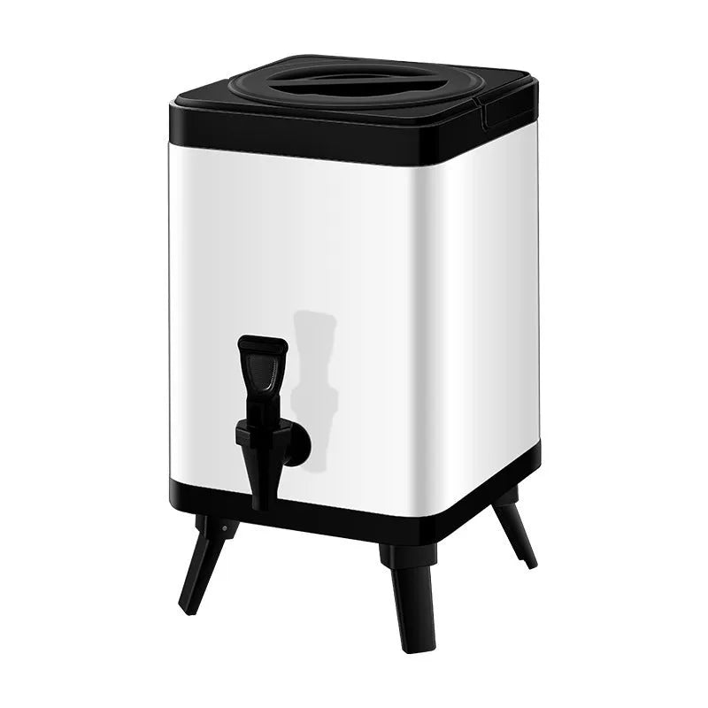 Silver stainless steel milk tea bucket with square lock lid and 8 litre capacity