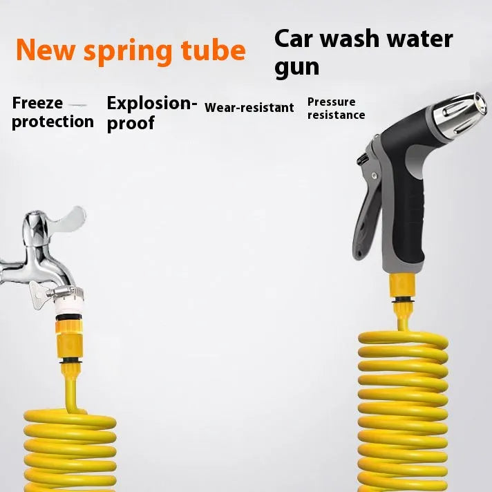 Tap water hose tool with T8 gun and 10 metre spring tube for car wash and garden
