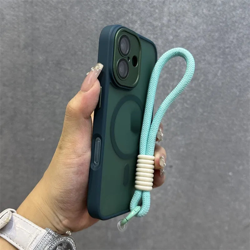 Skin-sensitive frosted magnetic phone case for iPhone with all-inclusive lens drop-resistant design in grey