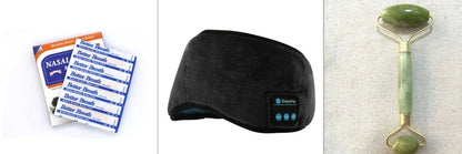 Wireless Bluetooth 5.0 Eye Mask with integrated music player, speakers, and microphone for hands-free calling