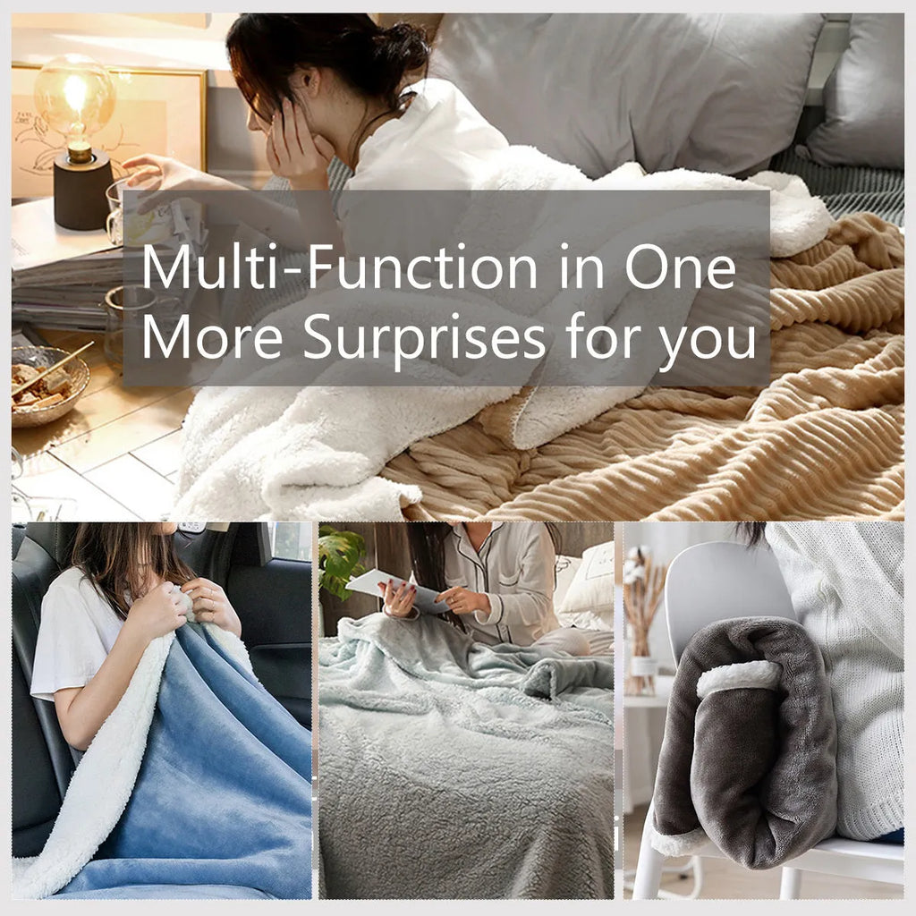 White tree leaf mushroom style sherpa fleece blanket with hemmed edges, available in 130x150cm and 150x200cm