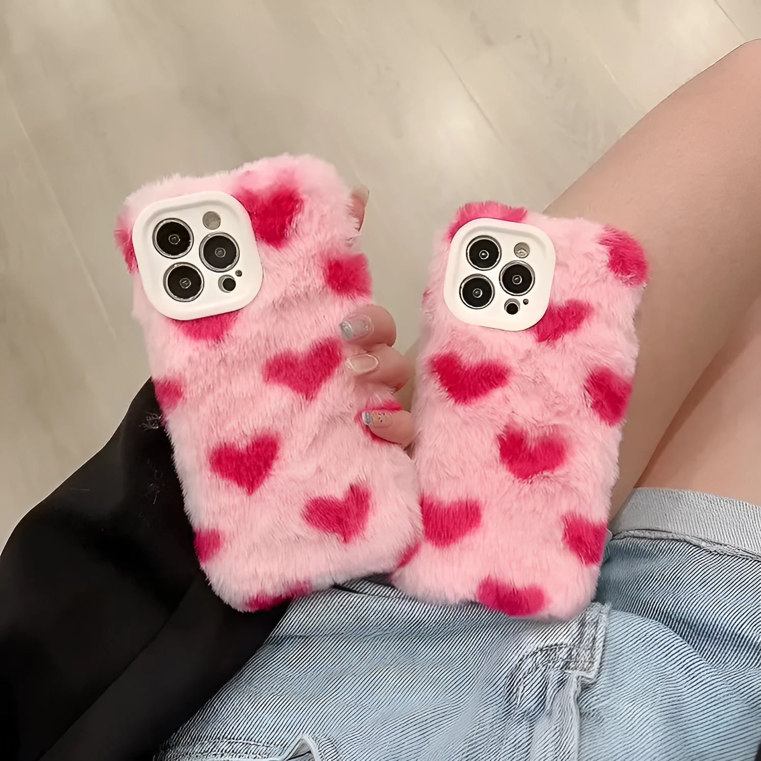Pink silicone iPhone case with a cartoon design on the back.
