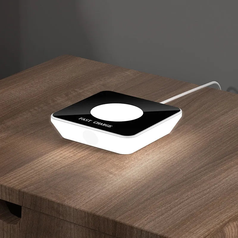 15W wireless phone charger touch controllable bedside lamp black edge white surface silicone