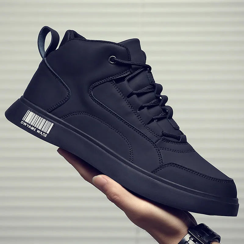 Men's white mid-top casual shoes with rubber soles and front lace-up design