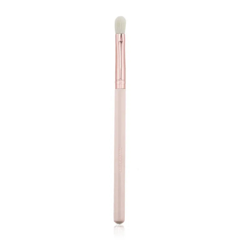 26 pink wooden handle makeup brushes with natural wool bristles in a PU storage bag.