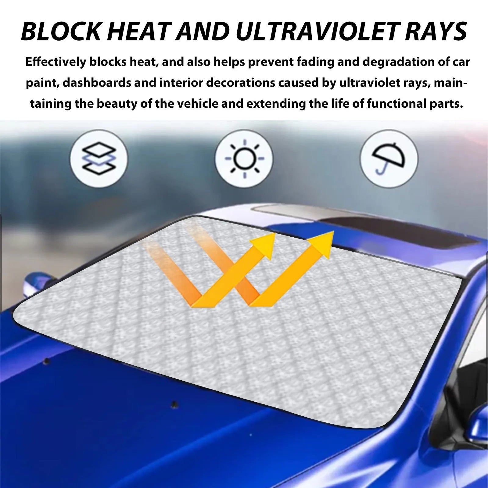 Silver aluminium film car windscreen cover for frost and snow protection