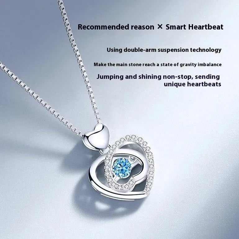 Blue copper necklace and bracelet set with heart-shaped gemstone pendant on a geometry design chain
