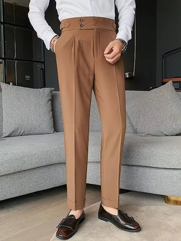Autumn retro high waist straight-leg casual trousers in a cotton blend fabric shown in black.