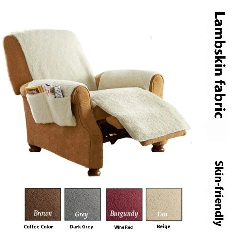 Polyester sofa cushion cover in lambswool beige colour on a sofa.