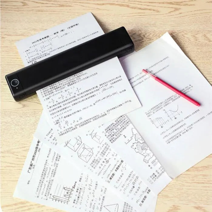 Phomemo M08F portable A4 thermal printer in silver black colour on a desk