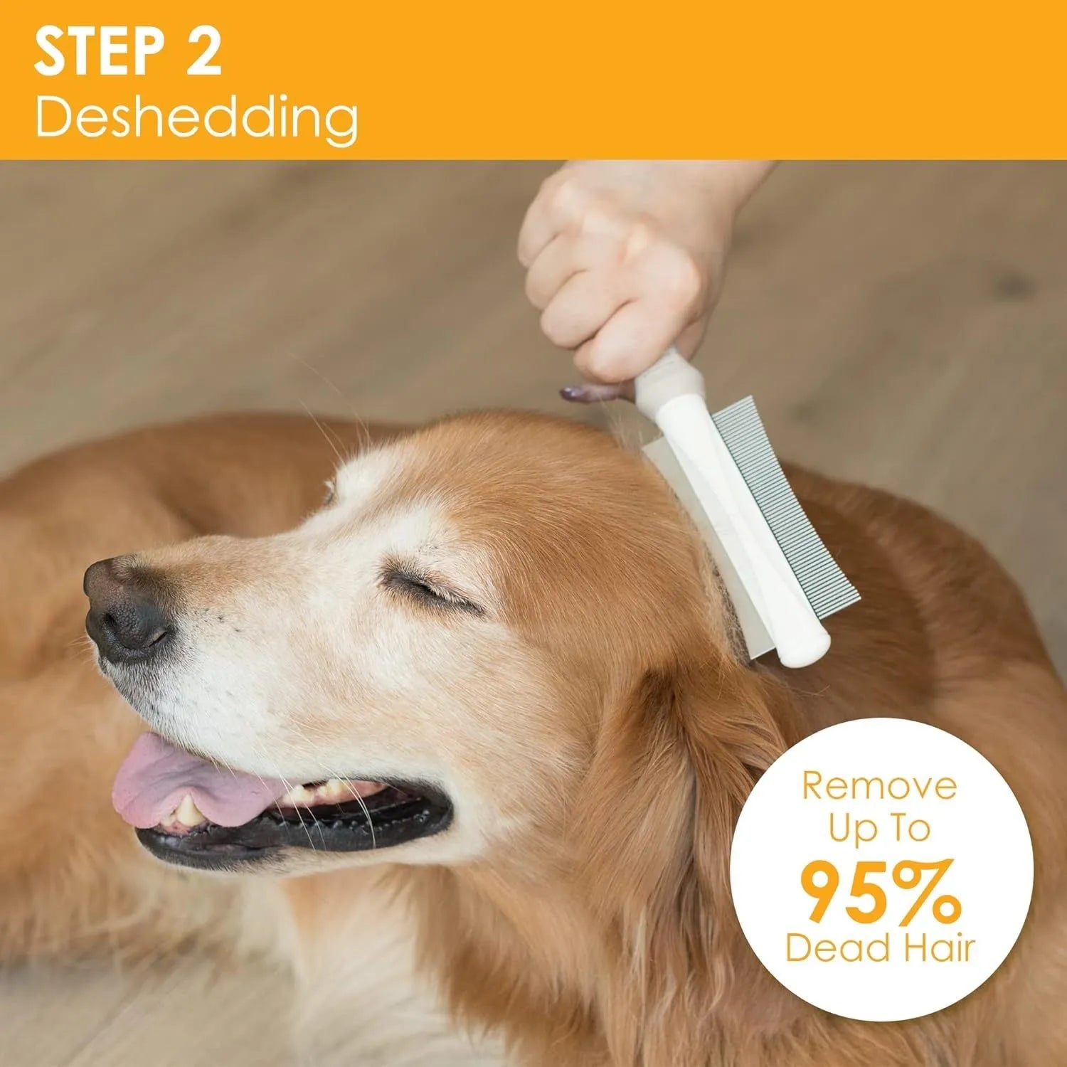 White 2 in 1 dog and cat deshedding brush with double-sided grooming comb and ergonomic handle.