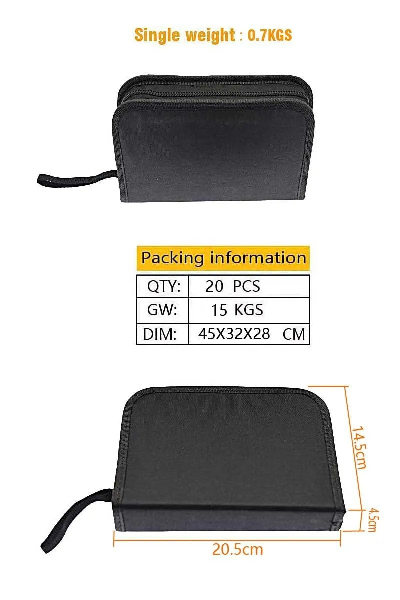 43-piece steel tyre repair kit in compact cloth storage bag for vehicle puncture emergencies