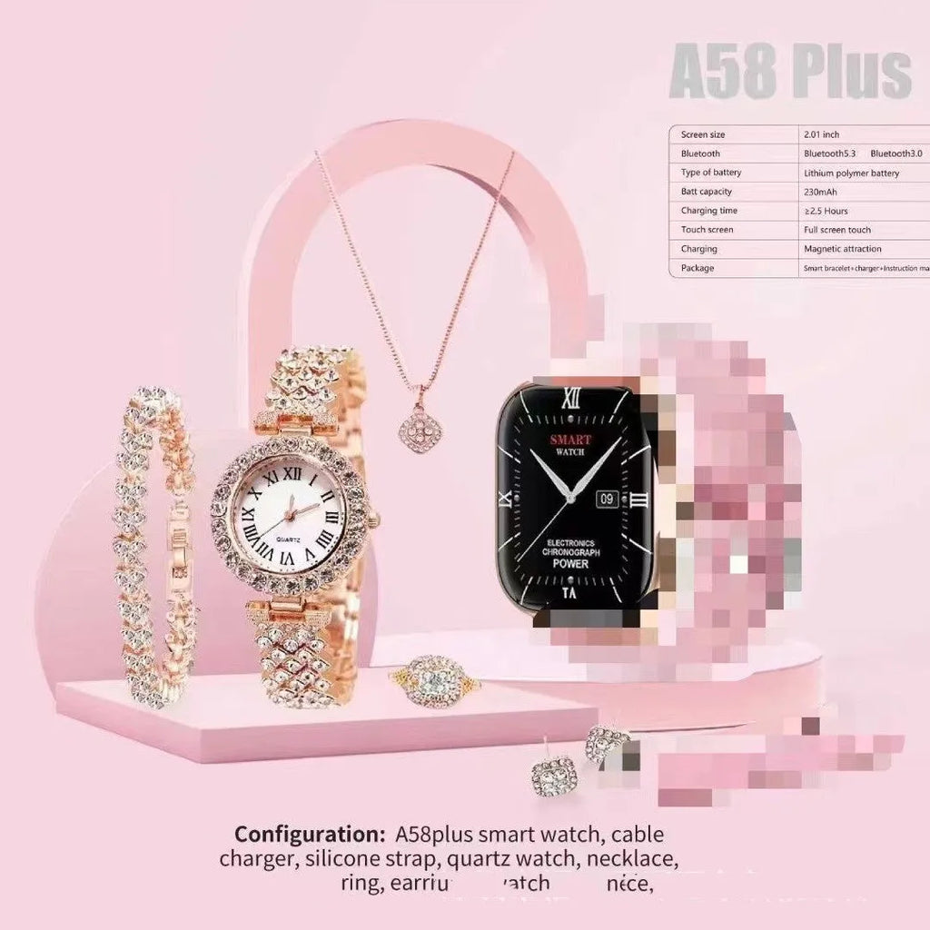 A58Plus smart watch showing Bluetooth calling function on touch screen with head strap attached