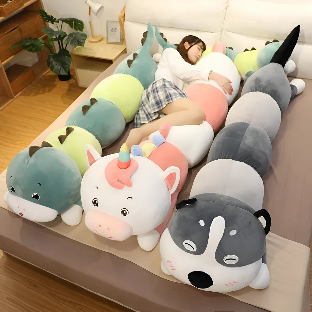 Husky plush toy in white colour, short plush fabric, standing at 80cm height