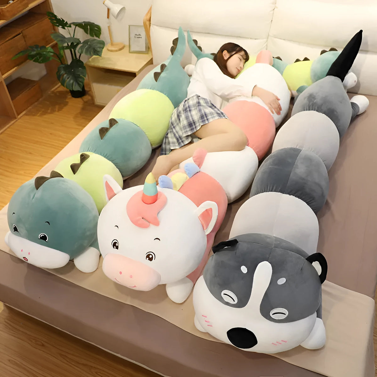 Husky plush toy in white colour, short plush fabric, standing at 80cm height