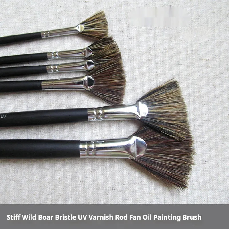 Mattis fan-shaped painting brush set, six black brushes with wild boar mane bristles and birch handles