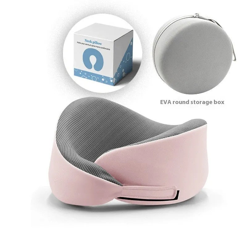 U-shaped memory foam neck pillow with magnetic closure in light grey colour