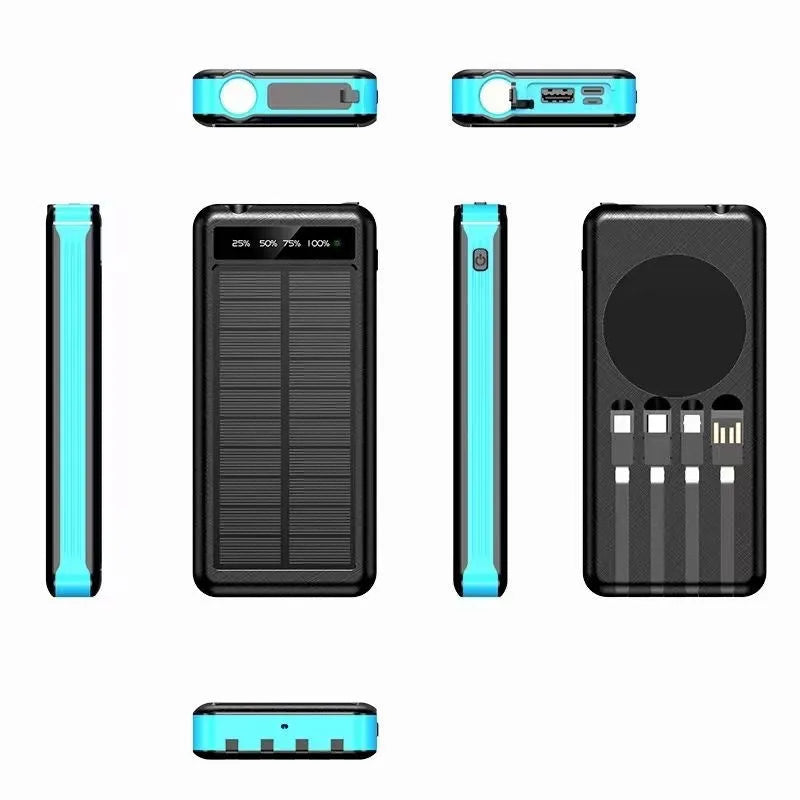 Solar charging unit with cable, 10000mAh waterproof power bank with IP65 shell, lantern and wireless charging