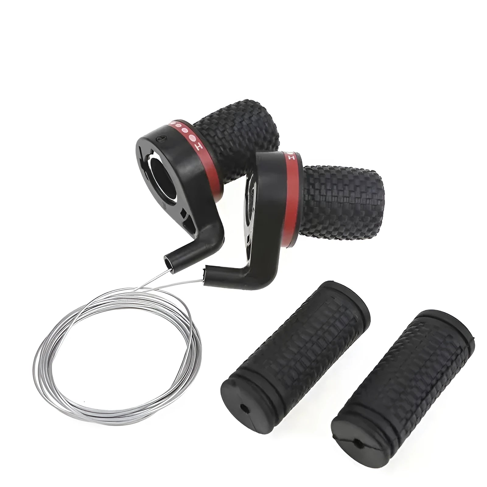 Black mountain bike shifting handle set with cables and grips for 22.2mm handlebars