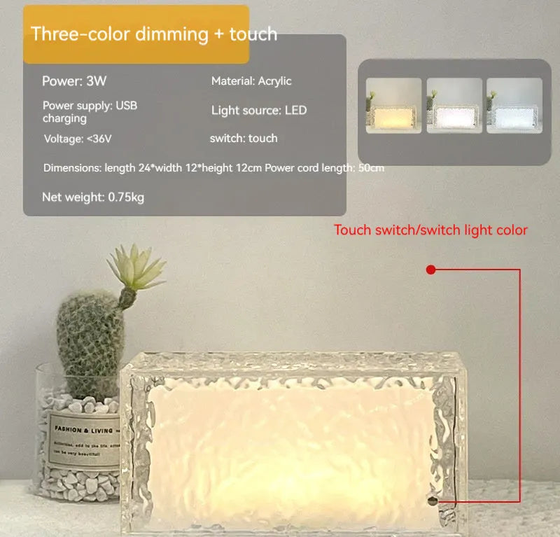 Geometric acrylic ice cube shaped night lamp with colour changing LED lights