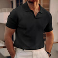Men's slim-fit waffle weave t-shirt with lapels collar in solid colours