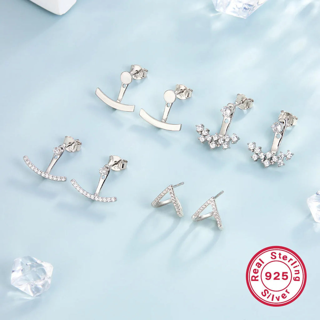 925 silver smile earrings with diamond-embedded design, U-shaped geometric silhouette, Style 1