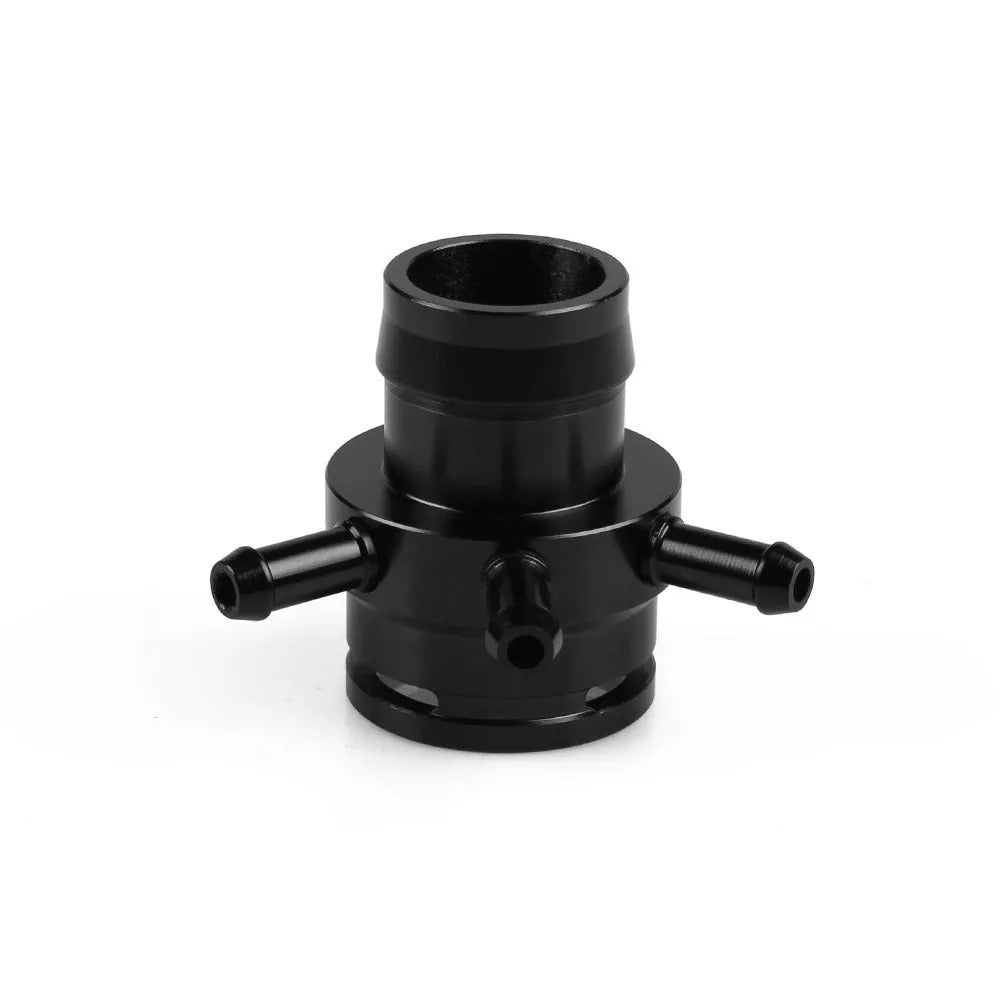 Black nylon and titanium-colour plastic vacuum tee adapter for second-generation car engines.
