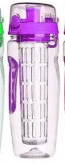 32oz Tritan fruit infuser water bottle with fruit cup, showing seven style options