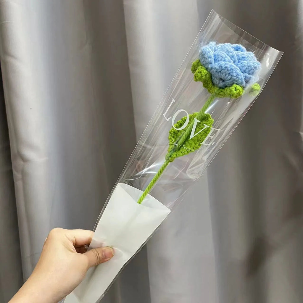 Gradient blue wool weaving silk rose bouquet artificial flower decorative piece