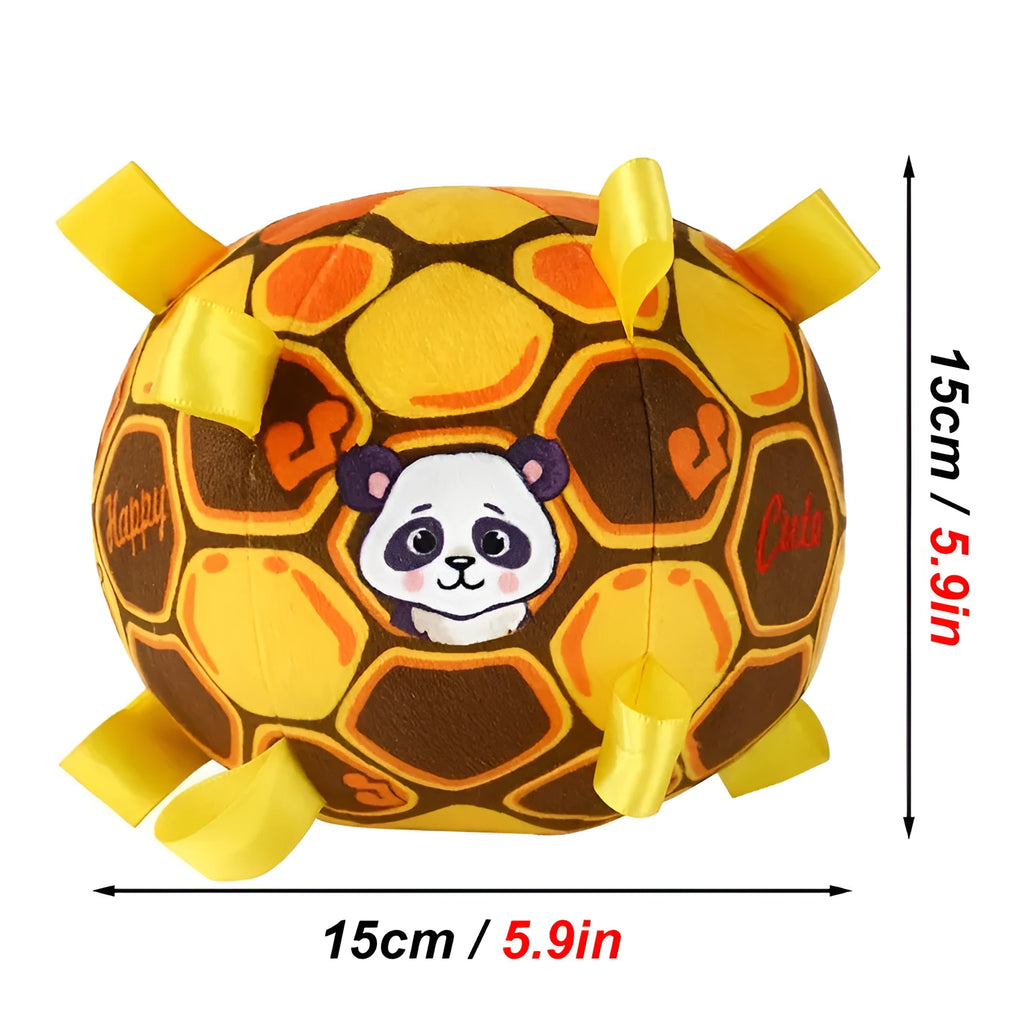 15cm plush dog ball with handle and bells in green, watermelon, or yellow colours